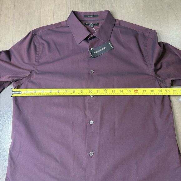 BANANA REPUBLIC Button Up Medium LS Burgundy Untucked Fit Cotton Non Iron NWT - Picture 6 of 10